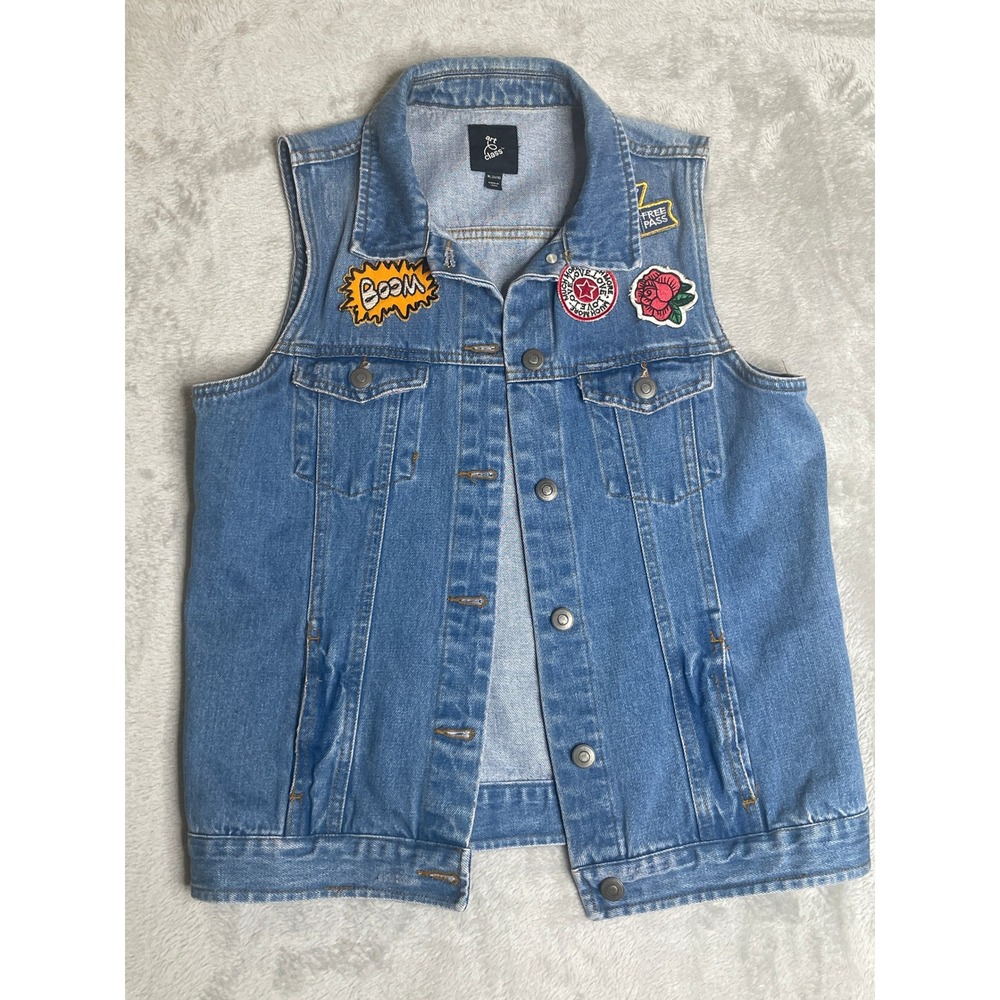 Art Class Denim Vest Kids XL 14/16 Blue Wash Embroidered Patches Sleeveless
